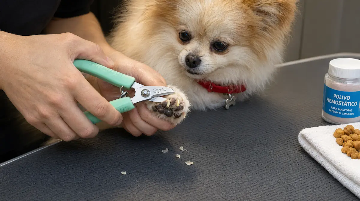 Corte de uñas de una raza de perro pequeña con cortaúñas adaptado a su tamaño