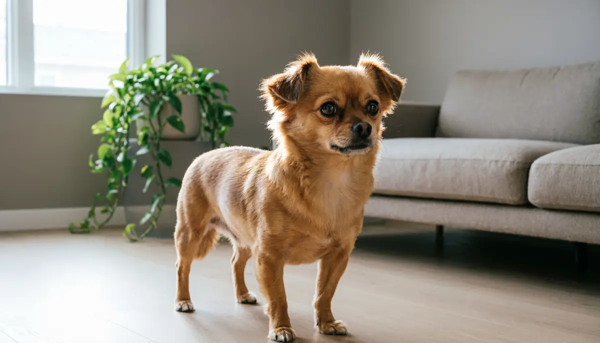 Raza de perro pequeña de menos de 10 kilogramos posando en interior mostrando su tamaño compacto