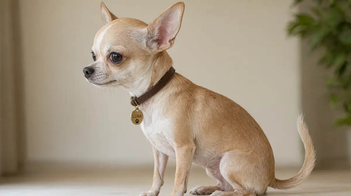 Primer plano de un perro de raza pequeña mostrando su proporción craneal y corporal característica