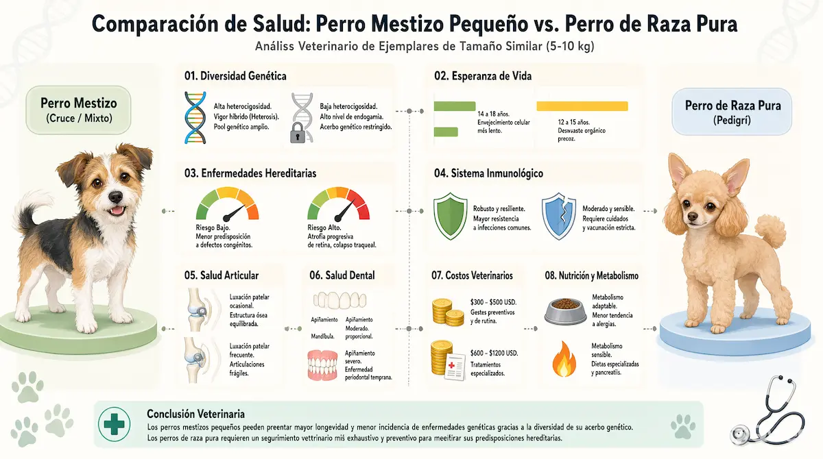 Raza de perro mestizo pequeño en comparación de salud con un ejemplar de raza pura de tamaño similar