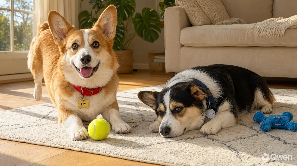 Dos ejemplares de raza de perro pequeña de la misma raza mostrando temperamentos individuales distintos