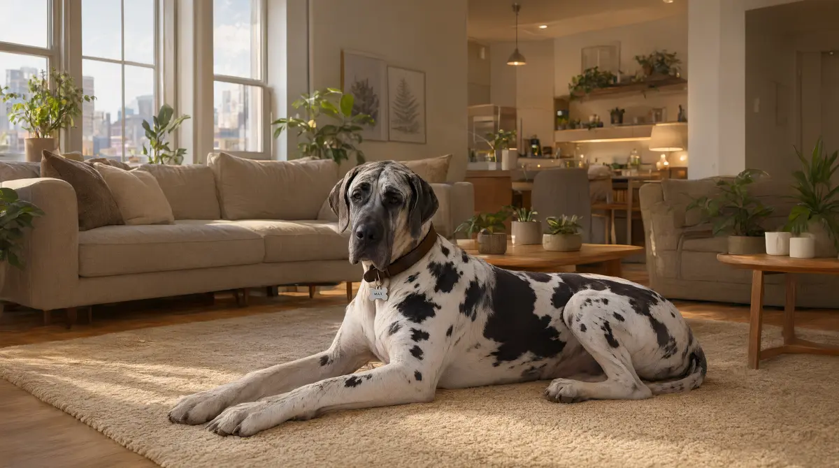 Gran Danés, raza de perro gigante de temperamento tranquilo, adaptado a la vida en un piso